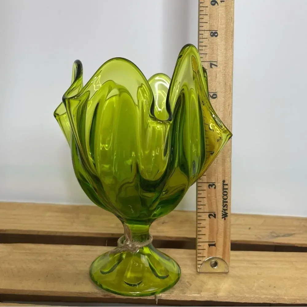 Vintage green glass asymmetrical vase home decor